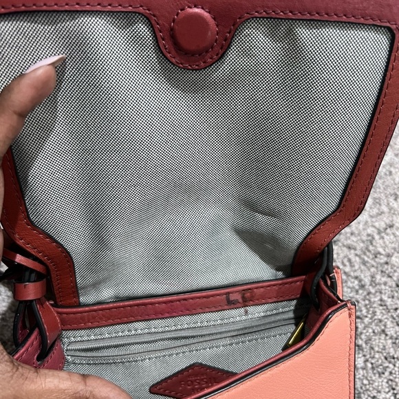 Fossil Wiley Genuine Leather Orange Brown Mini Crossbody Bag Magnetic Closure - Picture 3 of 13